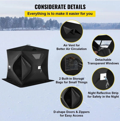 2 - 3 Person Ice Fishing Shelter, Pop - Up Portable Insulated Ice Fishing Tent, Waterproof Oxford Fabric - DaveT store