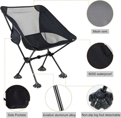 Portable Camping Chair Backpacking Chair With Anti - Slip Large Feet And Carry Bag For Outdoor Camp Hiking Capacity 220 Lbs - DaveT store